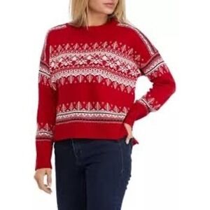 Tommy Hilfiger Women's Red Fair Isle Sweater‎ Large Winter Holiday